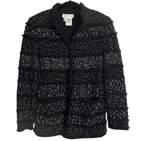 Escada Women Cardigan EUR 38‎ Black Ribbon Knit Wool Button Size 8 - Picture 1 of 9